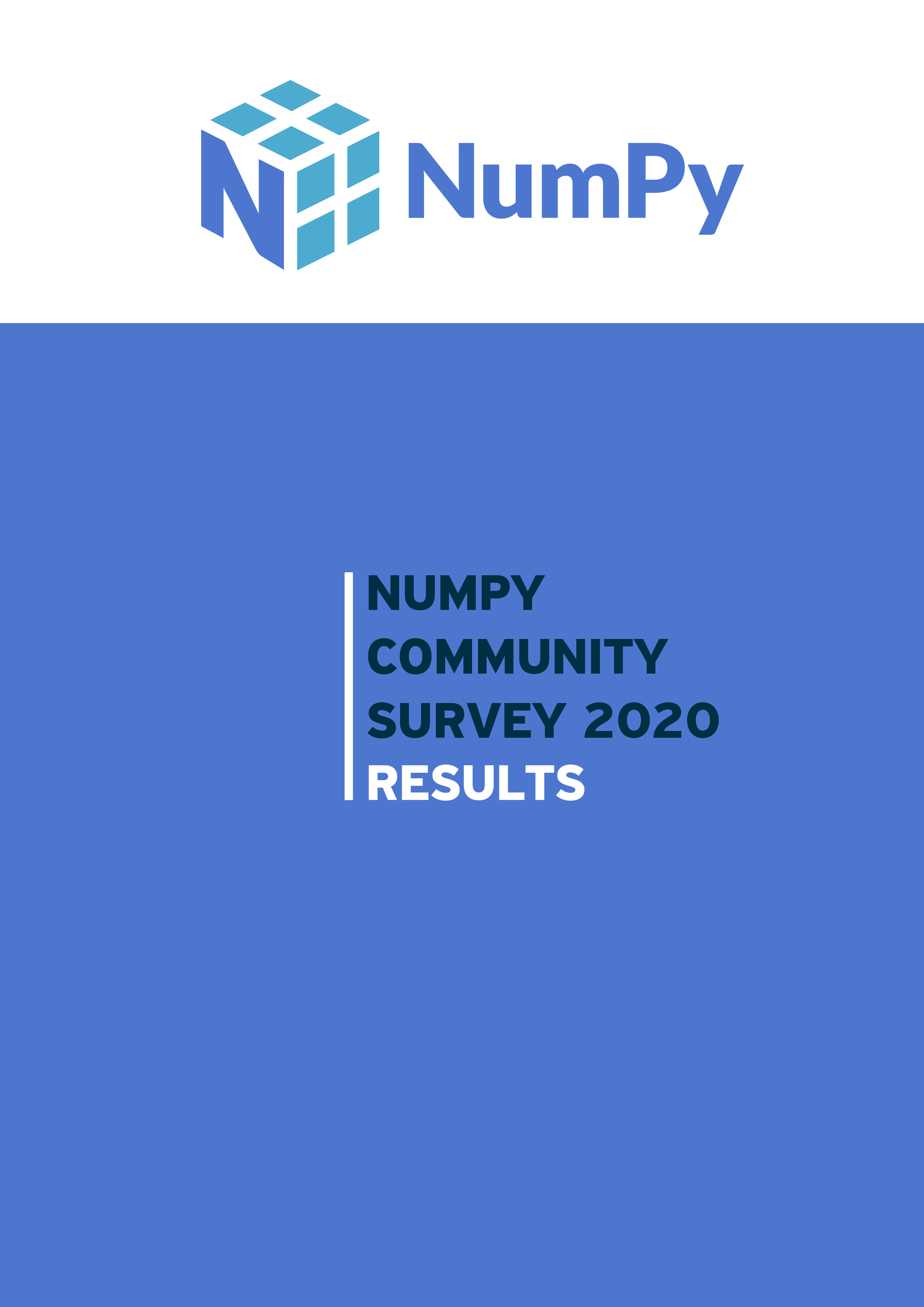 Cover page of the 2020 NumPy user survey report, titled "NumPy Community Survey 2020 - results"